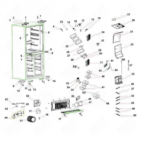 LÜFTERHALTERUNG (KENNZEICHNUNG 52) KÜHLSCHRANK, GEFRIERSCHRANK - 1061727, 40040098