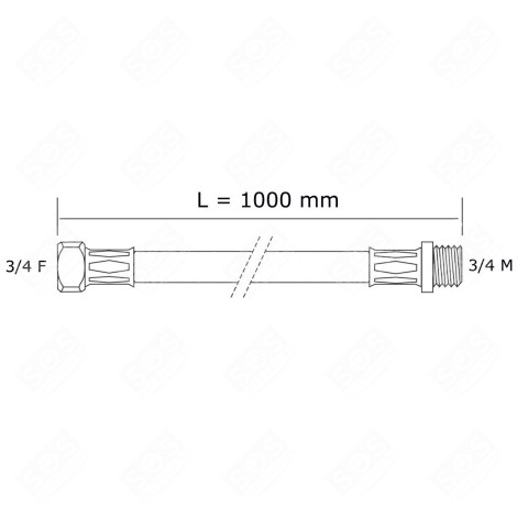 UNIVERSAL-WASSERZULAUFSCHLAUCH MIT GERADEN ANSCHLÜSSEN (L1000MM 3/4 F X 3/4 M) WASCHMASCHINE - 3666356132313