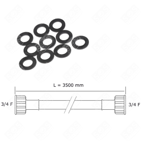 TUYAU D'ARRIVÉE D'EAU UNIVERSEL LIVRÉ AVEC LES JOINTS 20/27 AVEC RACCORDS DROITS (L3500MM 3/4 F X 3/4 F) WASCHMASCHINE - 3666356333024