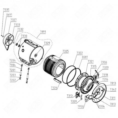 VORDERWANDBEFESTIGUNG (KENNZEICHEN 7315) WASCHMASCHINE - 816106