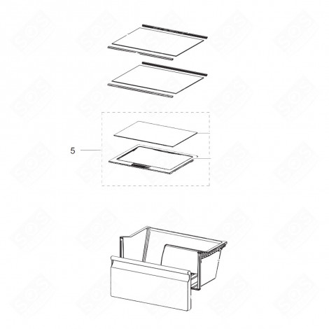 ORIGINALES UNTERFACH-REGAL (KENNZEICHNUNG 5) 498X410 MM KÜHLSCHRANK, GEFRIERSCHRANK - DA97-13460F 